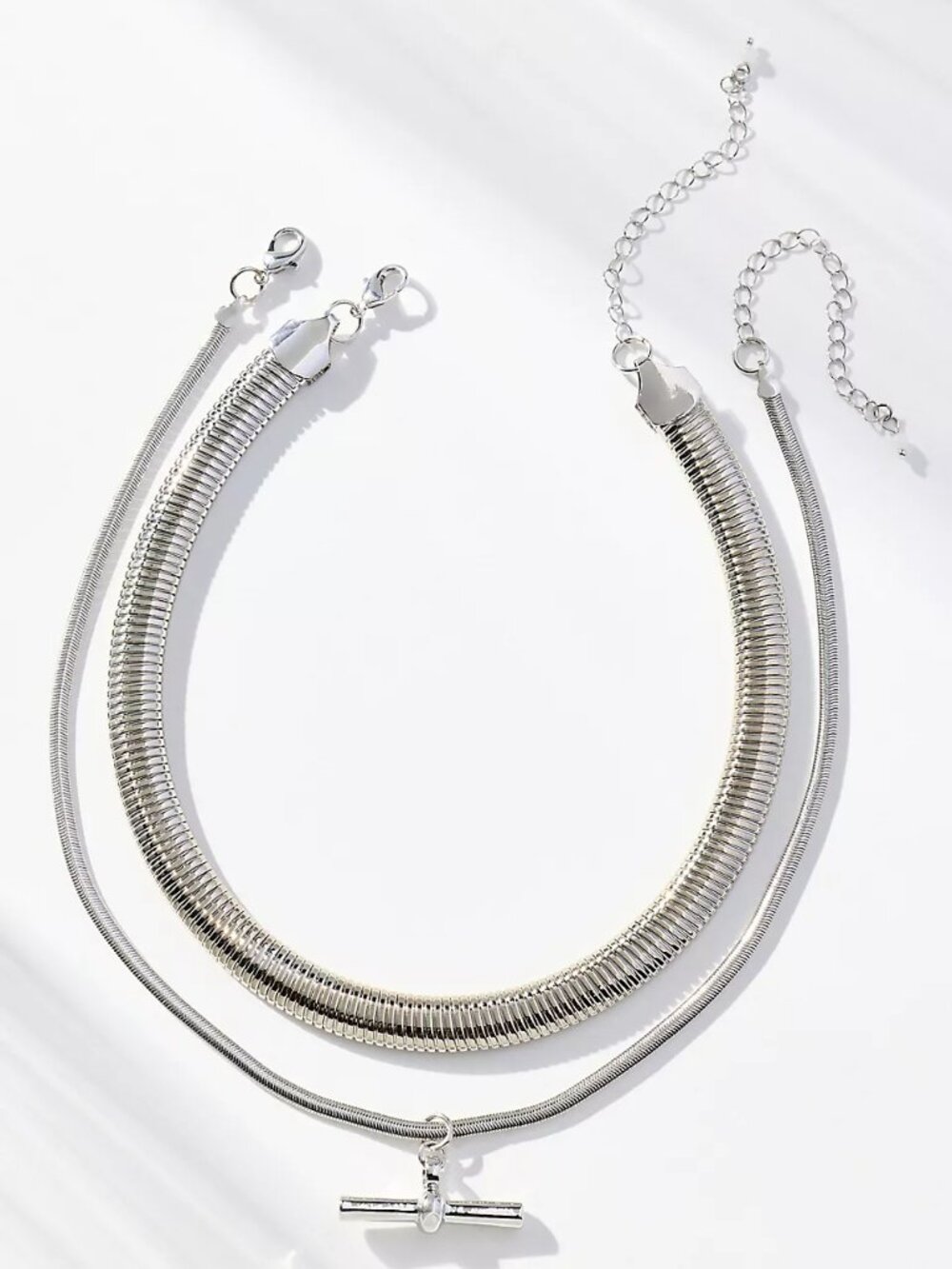 NEW Anthropologie Silver Layered Herringbone Bar Pendant Necklace